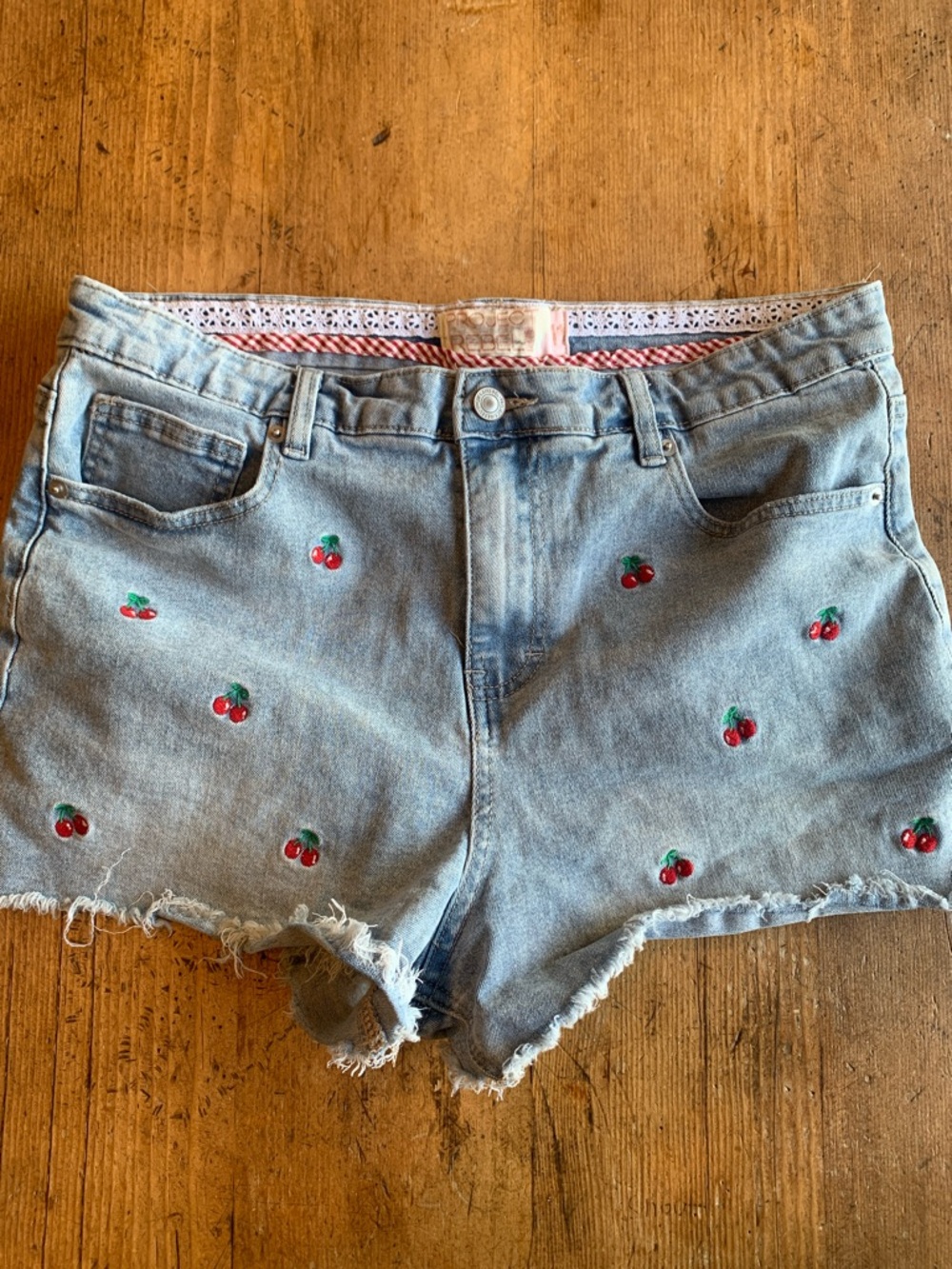 Project Rebel Cherry Embroidered Denim Shorts - Picture 14 of 16